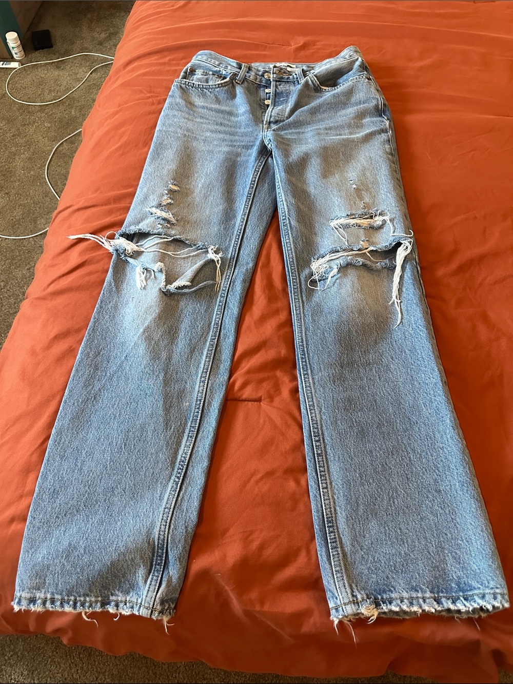 Re/Done Women's Light Blue Straight-Leg Jeans